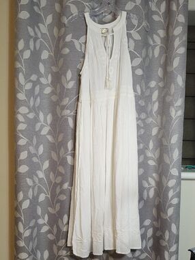 BOG Collective White Boho Tassel Maxi Dress size M